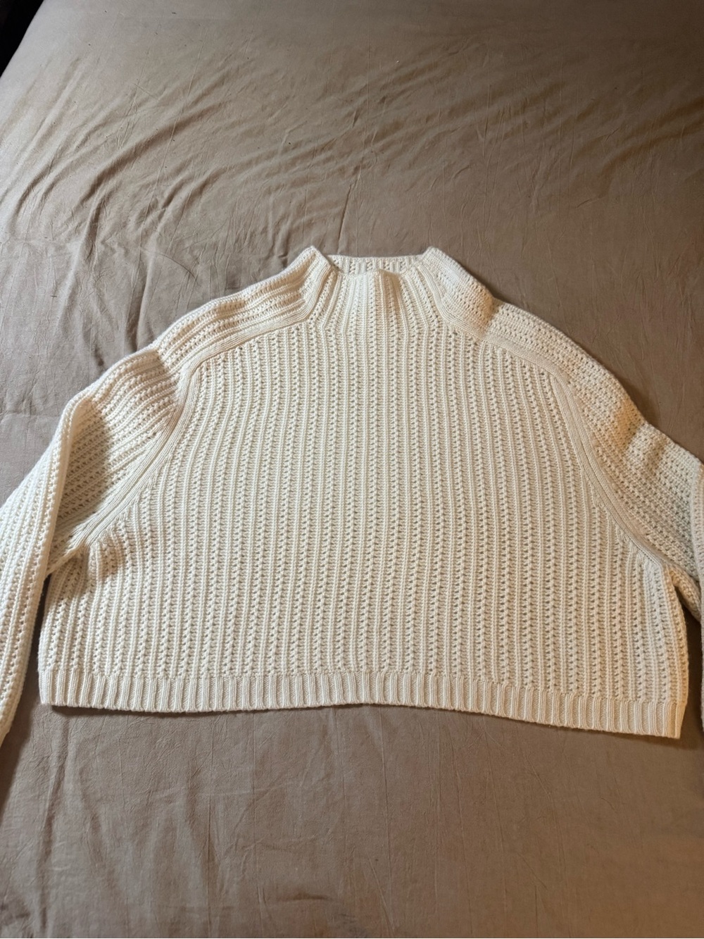 Madewell Wool Pointelle Stitch Oversized Cropped Cream Ivory Sweater SZ Medium